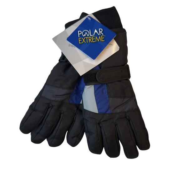 NWT Polar Extreme Kids Ski Gloves 8-10 Black Blue 3M Thinsulate Insulated - Picture 1 of 3